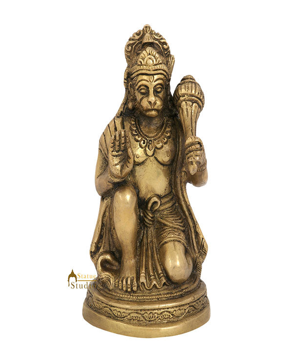 Brass Sitting Hanuman Statue Religious For Home Temple Decor Gift 6" - Image 2