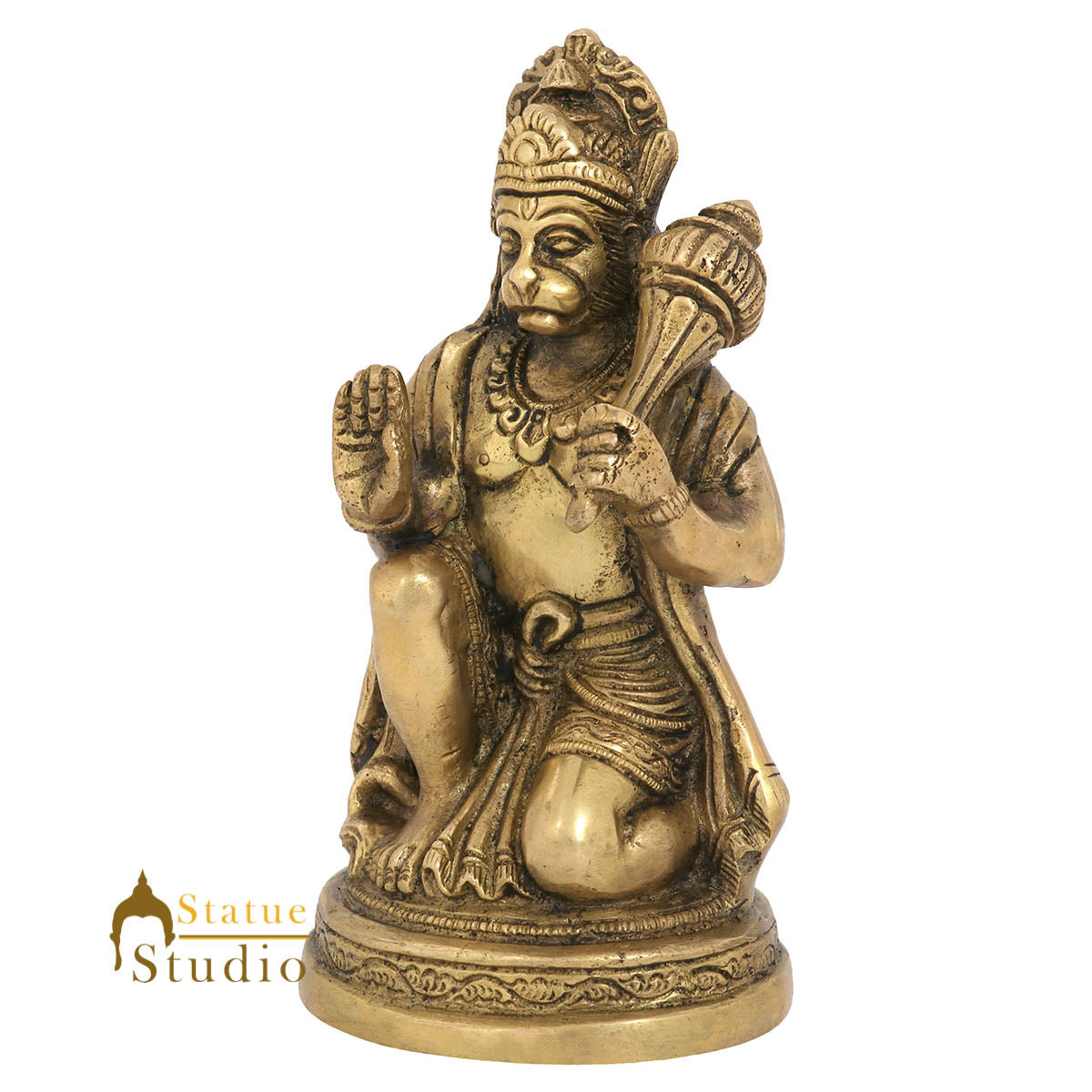 Brass Sitting Hanuman Statue Religious For Home Temple Decor Gift 6" - Image 3