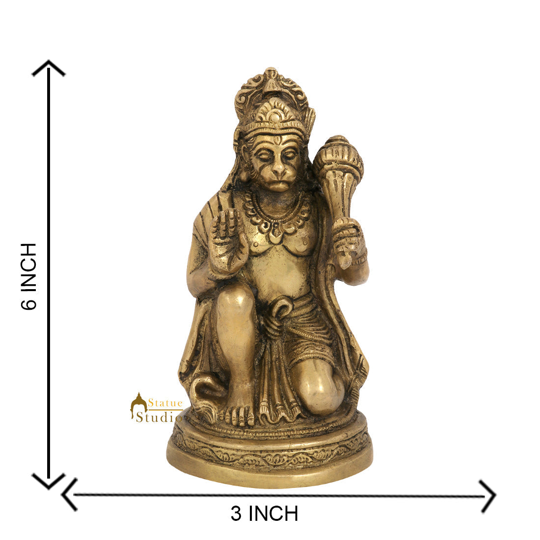 Brass Sitting Hanuman Statue Religious For Home Temple Decor Gift 6" - Image 5