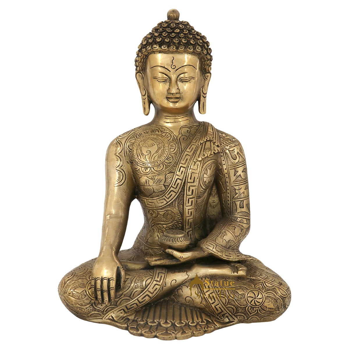 Brass Exclusive Engraved Buddha Statue For Home Decor Showpiece 12"