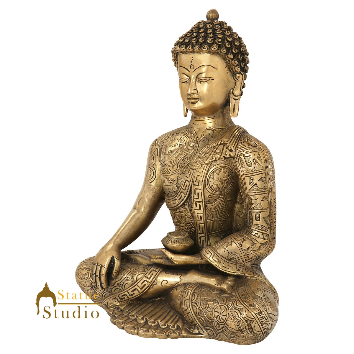 Brass Exclusive Engraved Buddha Statue For Home Decor Showpiece 12"