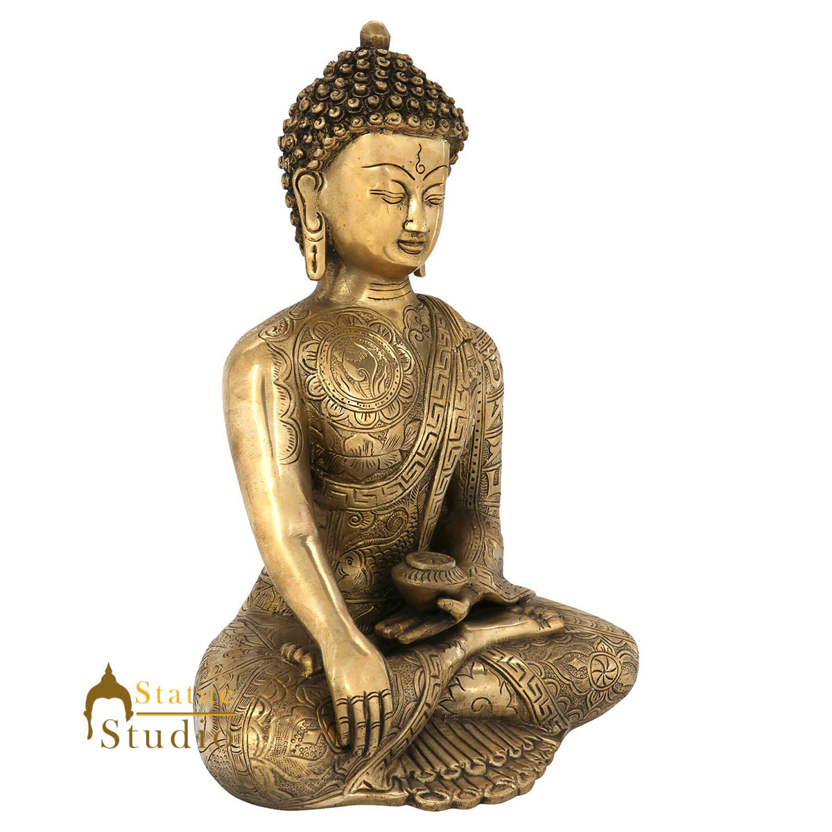 Brass Exclusive Engraved Buddha Statue For Home Decor Showpiece 12"