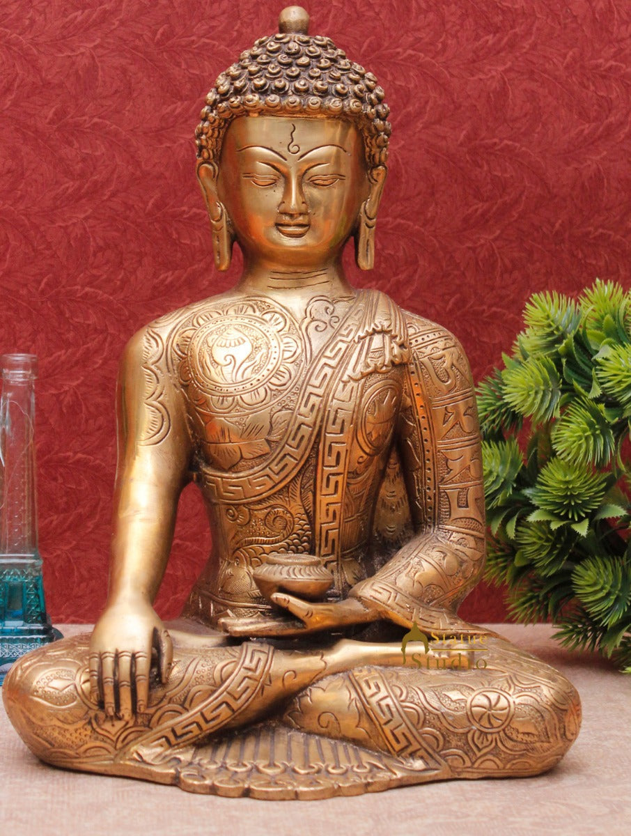 Brass Exclusive Engraved Buddha Statue For Home Decor Showpiece 12" - Image 2