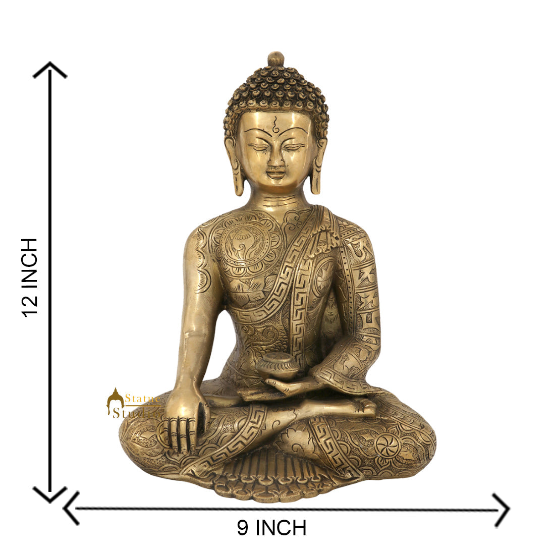 Brass Exclusive Engraved Buddha Statue For Home Decor Showpiece 12" - Image 7