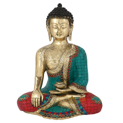 Brass Exclusive Buddha Statue Stone Work For Home Décor Showpiece 1 Feet by vendor-unknown - Buddha (View 6)