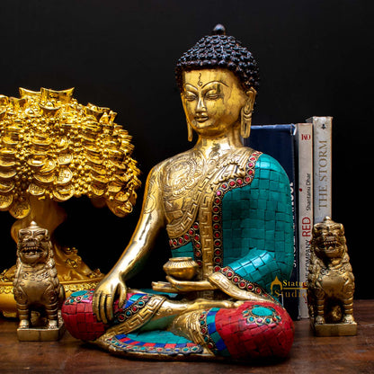 Brass Exclusive Buddha Statue Stone Work For Home Décor Showpiece 1 Feet by vendor-unknown - Buddha (View 4)