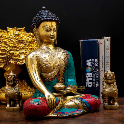 Brass Exclusive Buddha Statue Stone Work For Home Décor Showpiece 1 Feet by vendor-unknown - Buddha (View 3)