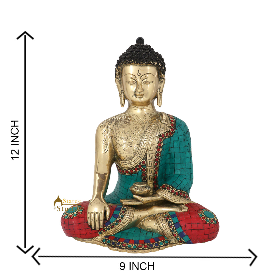 Brass Exclusive Buddha Statue Stone Work For Home Décor Showpiece 1 Feet - Image 7