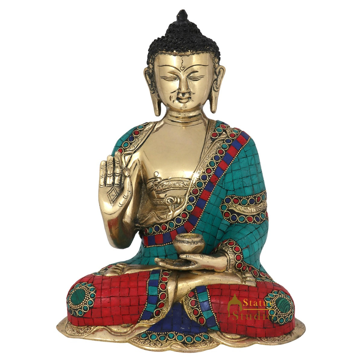Tibet Buddhist Gautam Buddha Inlay Work Statue Décor Gift Showpiece 1 Feet