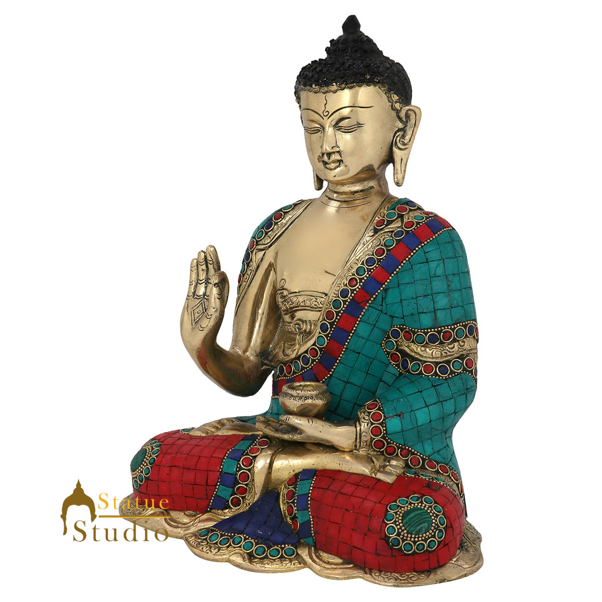 Tibet Buddhist Gautam Buddha Inlay Work Statue Décor Gift Showpiece 1 Feet - Image 4