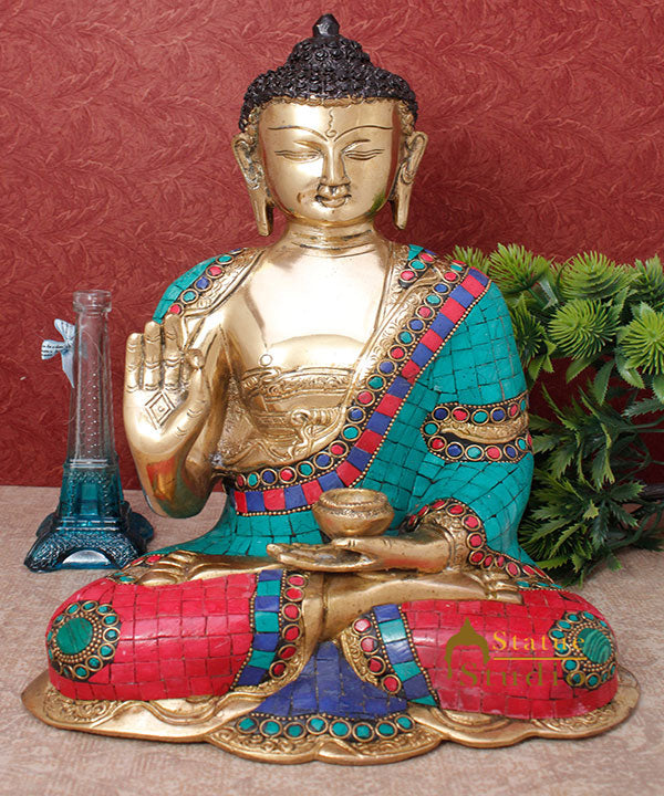 Tibet Buddhist Gautam Buddha Inlay Work Statue Décor Gift Showpiece 1 Feet - Eco-friendly - Sama Homes
