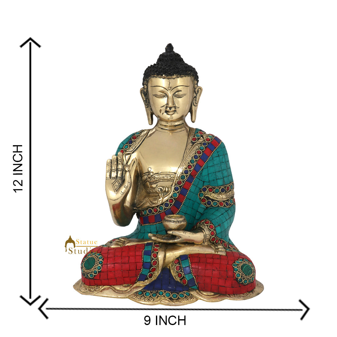 Tibet Buddhist Gautam Buddha Inlay Work Statue Décor Gift Showpiece 1 Feet