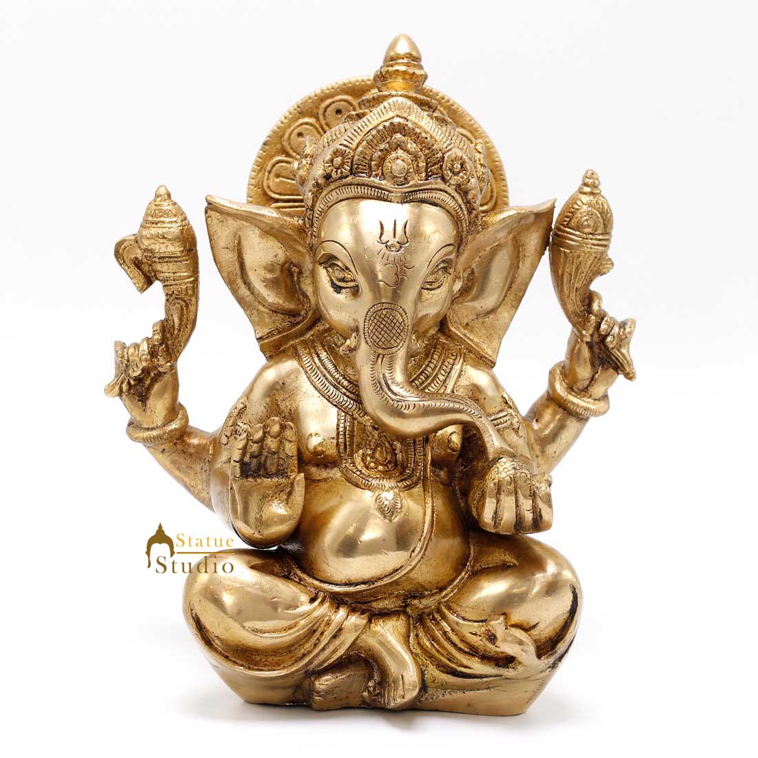 Brass Ganesha Statue Antique Finish for Home Decor Lucky Gift 7"