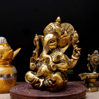 Brass Ganesha Statue Antique Finish for Home Decor Lucky Gift 7" by vendor-unknown - Hindu Gods (View 3)