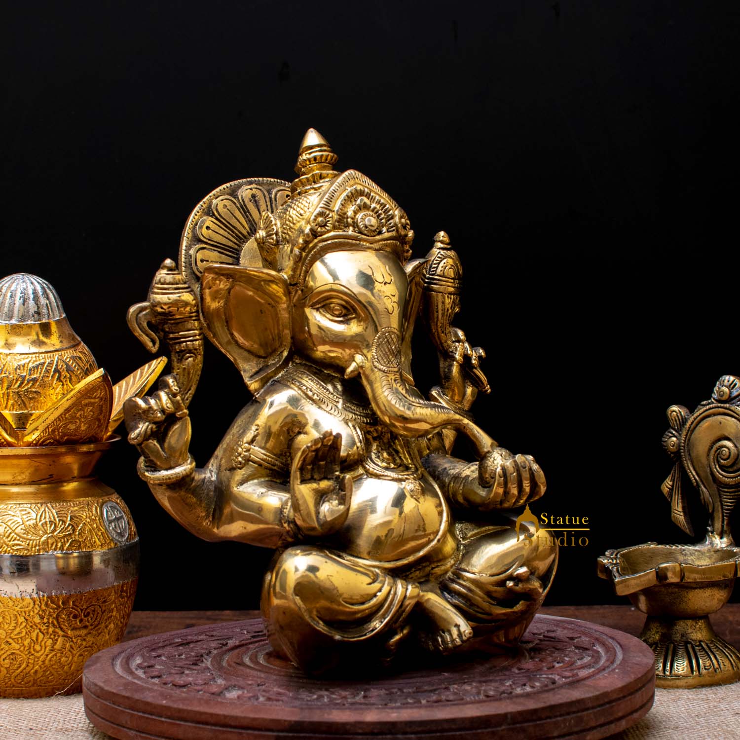 Brass Ganesha Statue Antique Finish for Home Decor Lucky Gift 7" - Image 2