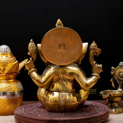 Brass Ganesha Statue Antique Finish for Home Decor Lucky Gift 7" by vendor-unknown - Hindu Gods (View 4)