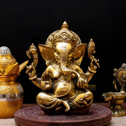 Brass Ganesha Statue Antique Finish for Home Decor Lucky Gift 7" by vendor-unknown - Hindu Gods