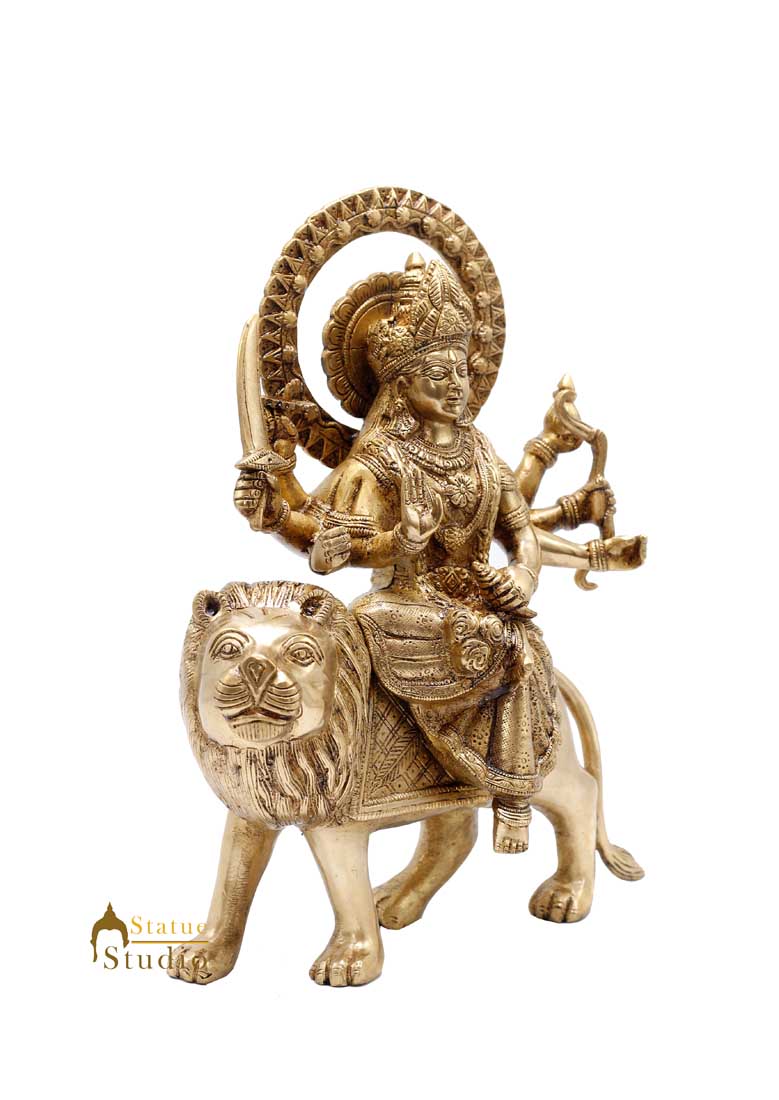 Indian Goddess Maa Durga Sherawali Statue Temple Idol With Lion Murti 12" - Image 3
