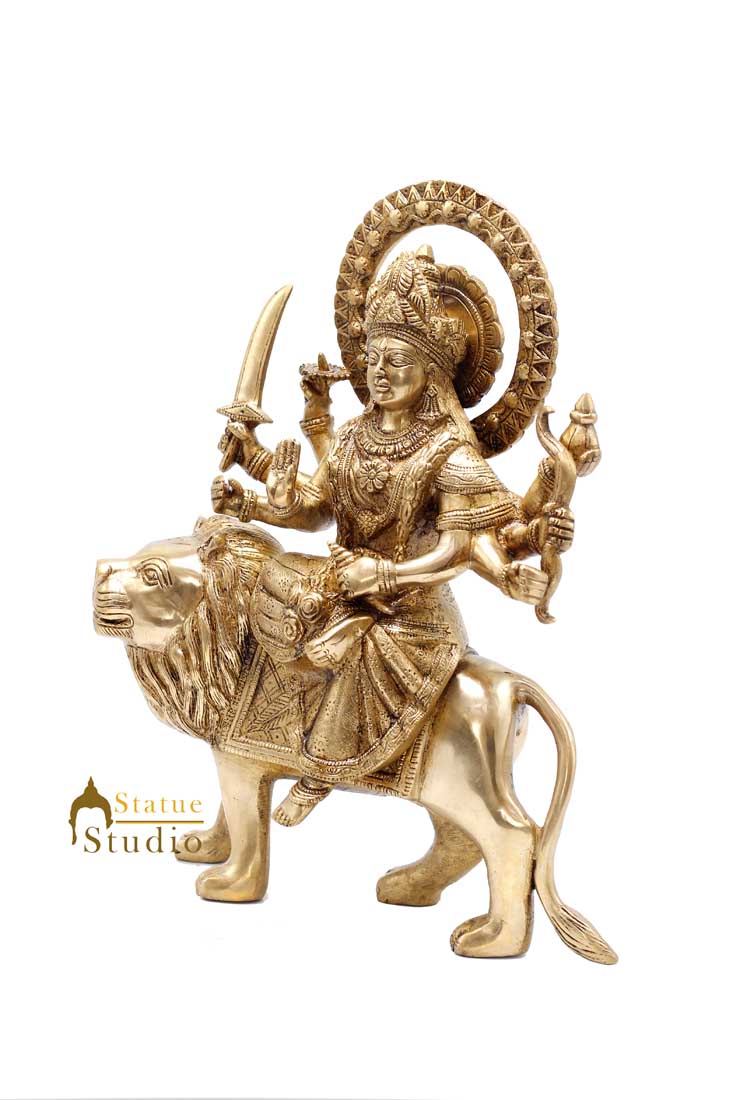 Indian Goddess Maa Durga Sherawali Statue Temple Idol With Lion Murti 12" - Image 4