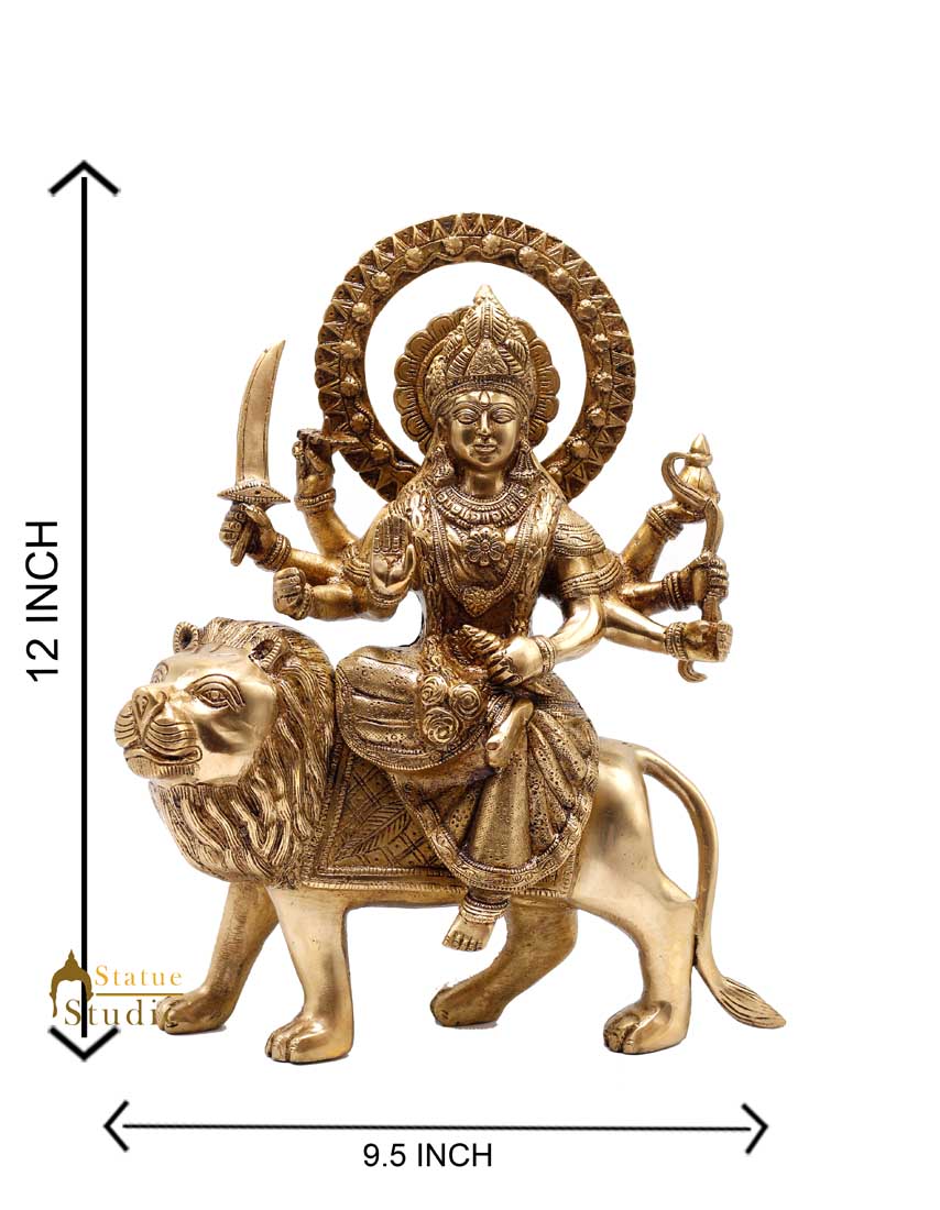 Indian Goddess Maa Durga Sherawali Statue Temple Idol With Lion Murti 12" - Image 6