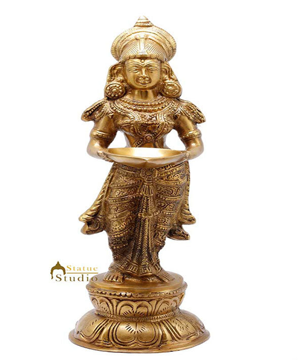 Indian Apsara Deep Lady Deeplaxmi Statue Feng Shui Vastu Décor Showpiece 16" - Eco-friendly - Sama Homes