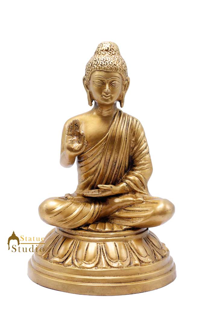 Brass Buddha Statue For Home Décor Showpiece Gifting Handmade Figurine Idol 11"