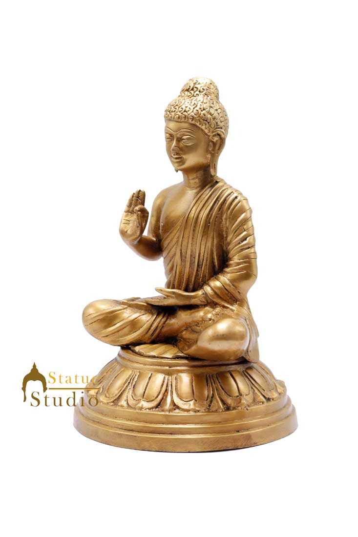Brass Buddha Statue For Home Décor Showpiece Gifting Handmade Figurine Idol 11"