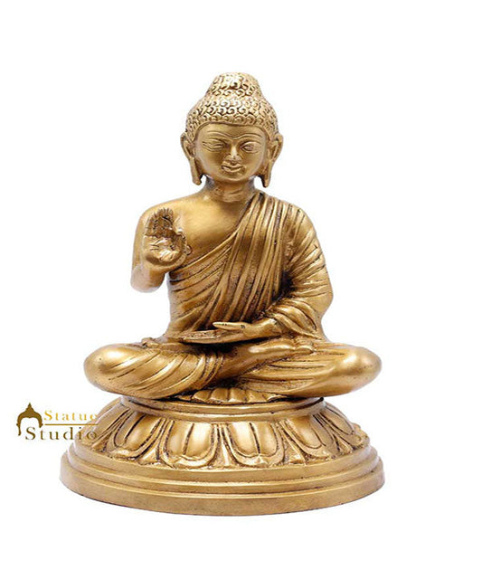 Brass Buddha Statue For Home Décor Showpiece Gifting Handmade Figurine Idol 11"
