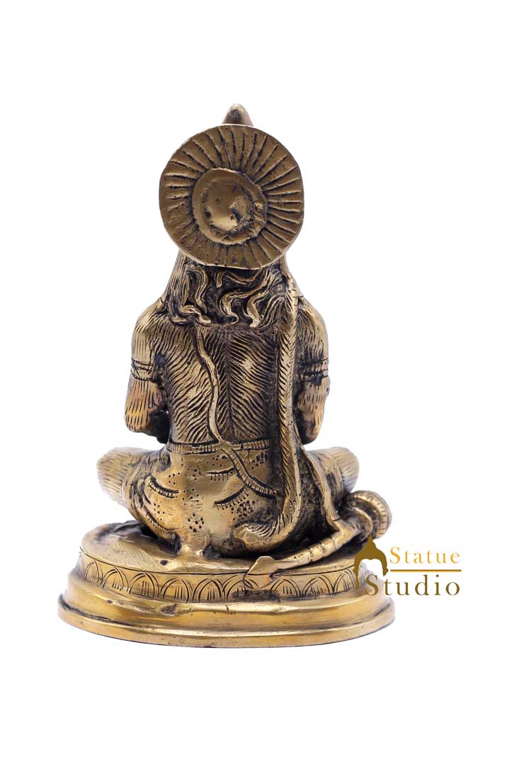 Brass Sitting Hanuma Idol Antique Finish For Home Decor Showpiece 6"