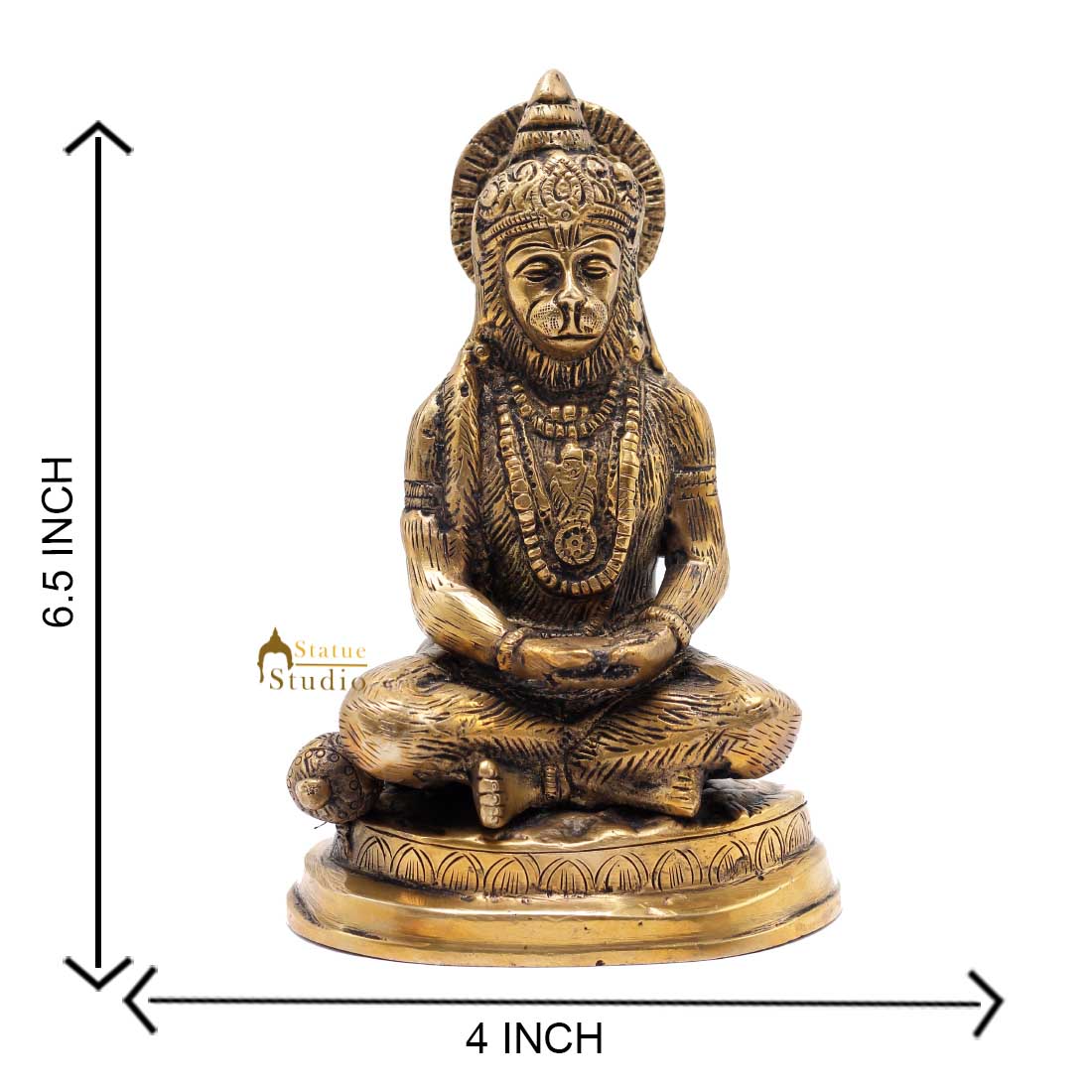 Brass Sitting Hanuma Idol Antique Finish For Home Decor Showpiece 6" - Image 6