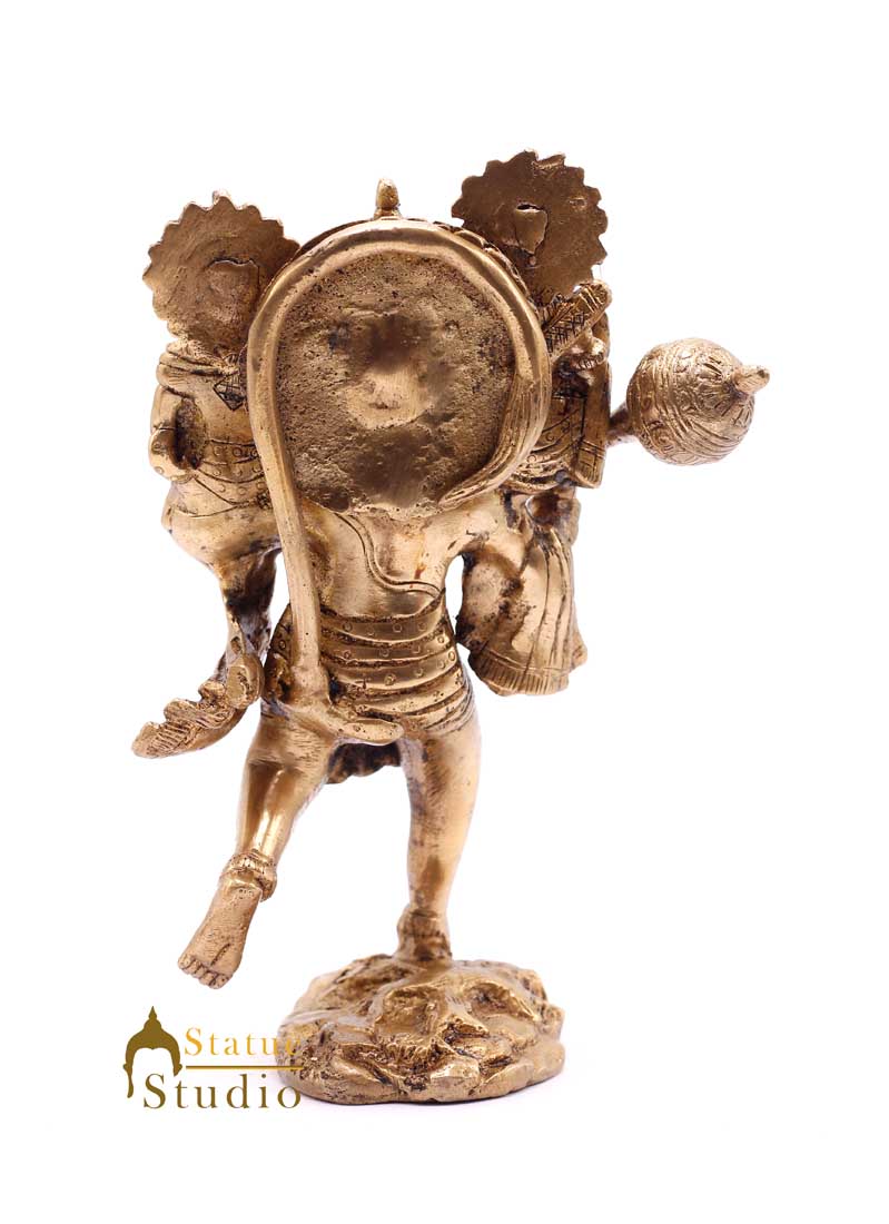 Brass Hanuman Idol Carrying Rama Laxman Rare Religious for Home Décor 7"