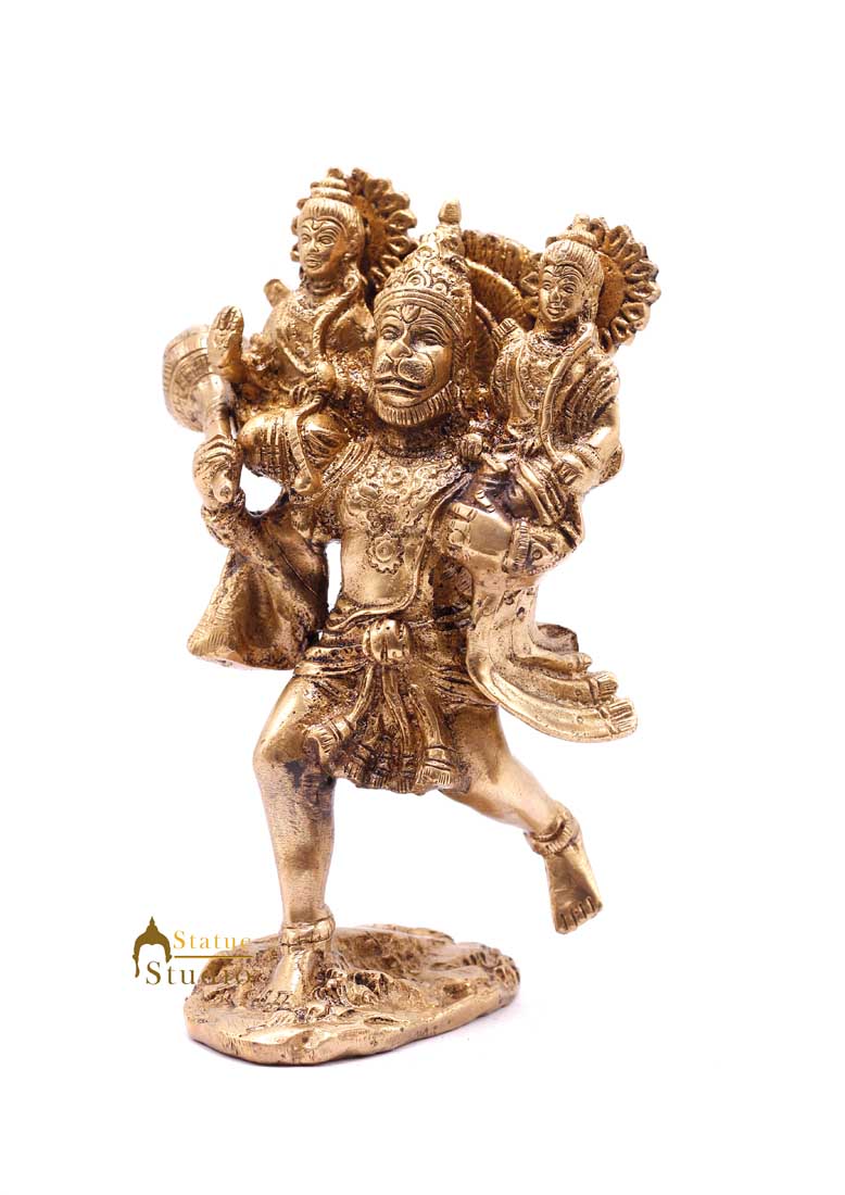Brass Hanuman Idol Carrying Rama Laxman Rare Religious for Home Décor 7" - Image 4