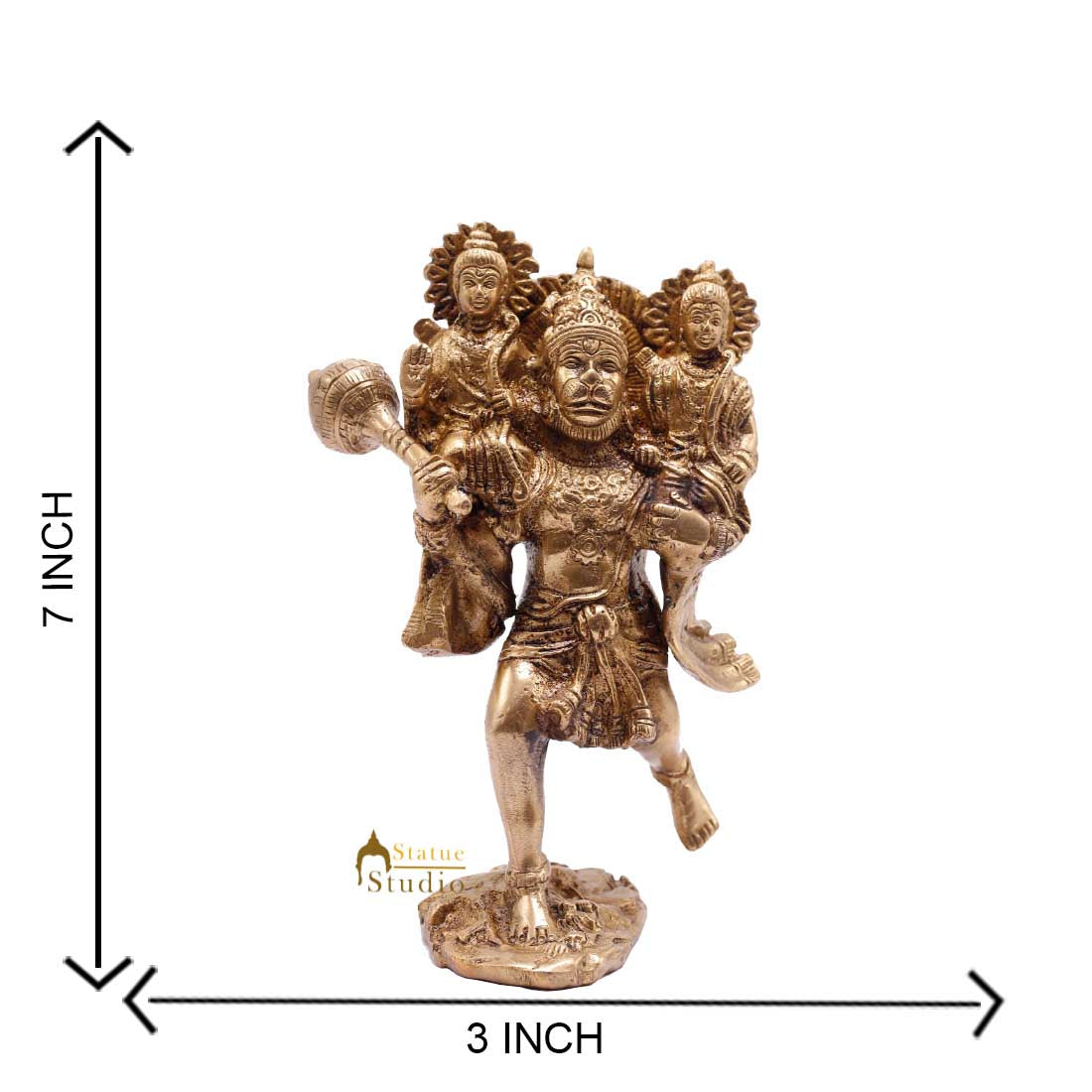 Brass Hanuman Idol Carrying Rama Laxman Rare Religious for Home Décor 7"