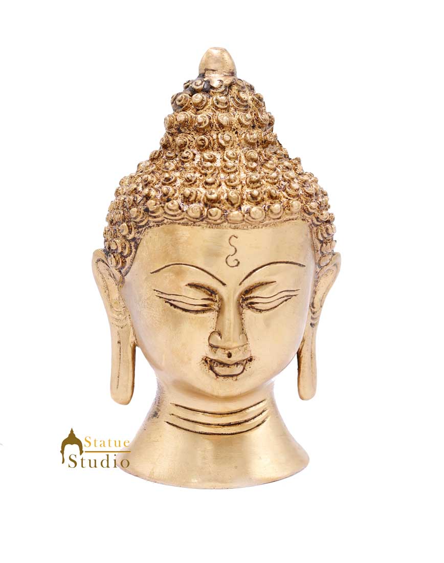 Brass Buddha Head Statue for Decor Gift Idol Showpiece 5" - Image 3