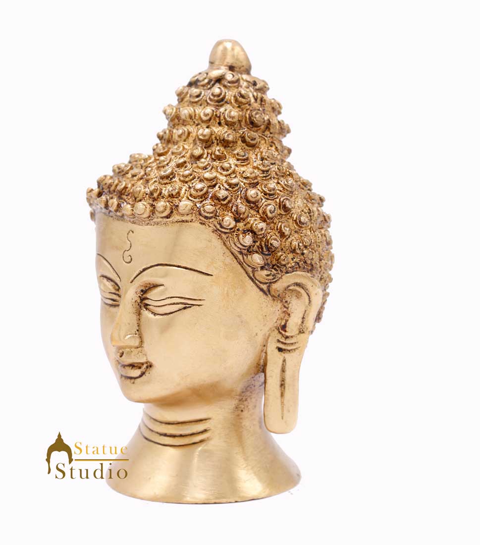 Brass Buddha Head Statue for Decor Gift Idol Showpiece 5" - Image 4