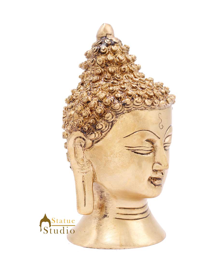 Brass Buddha Head Statue for Decor Gift Idol Showpiece 5" - Image 5