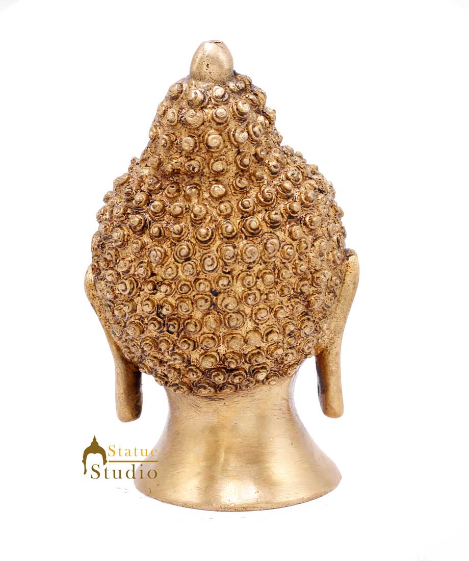 Brass Buddha Head Statue for Decor Gift Idol Showpiece 5"