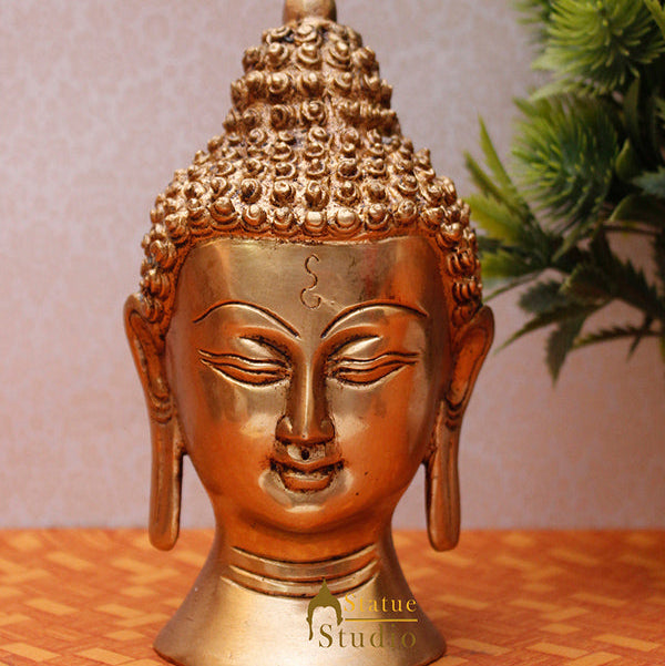 Brass Buddha Head Statue for Decor Gift Idol Showpiece 5"