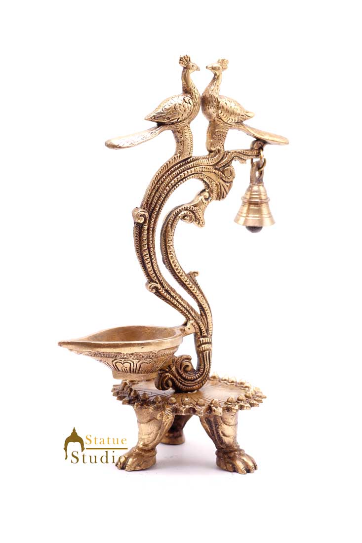 Brass South Indian Style Parrot Bird Diya Diwali Religious Décor Showpiece 11" - Image 3