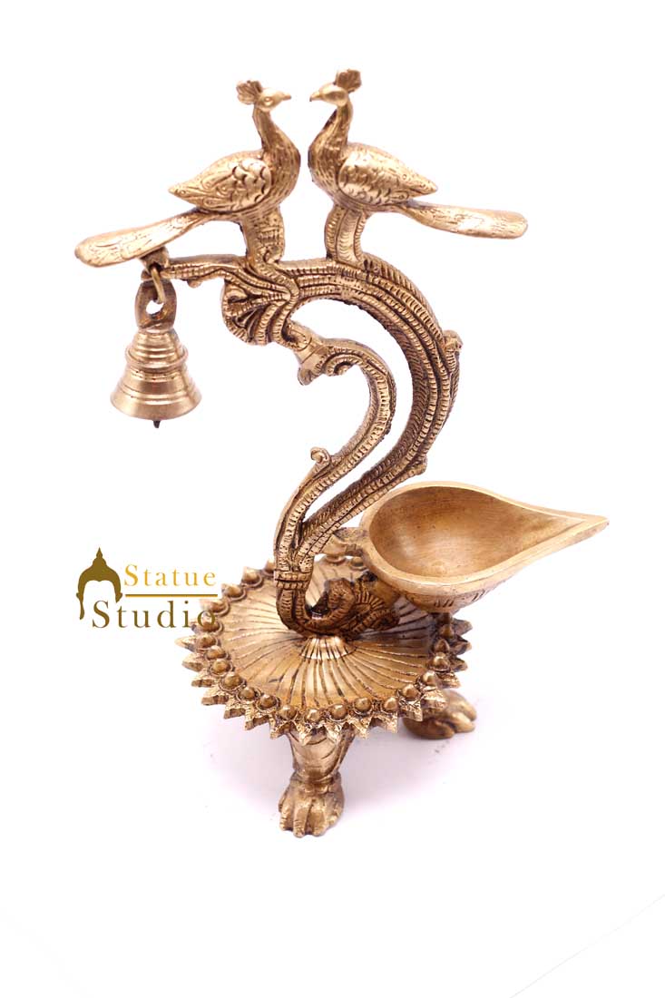 Brass South Indian Style Parrot Bird Diya Diwali Religious Décor Showpiece 11" - Image 4