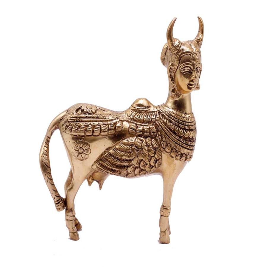 Indian Handmade Brass Lucky Kamdhenu Cow Statue Fengshui Vastu Décor Gift Idol 6"