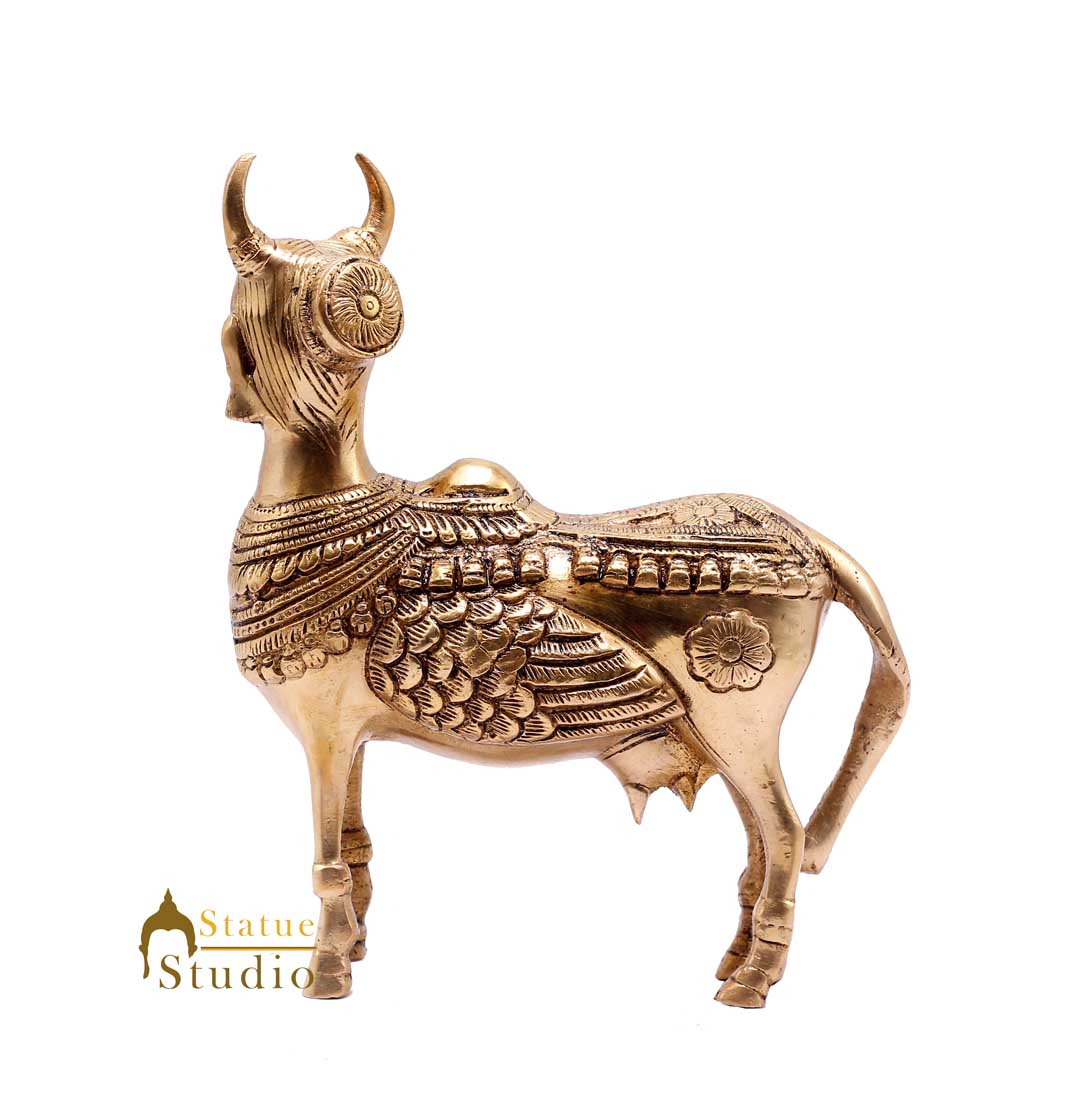 Indian Handmade Brass Lucky Kamdhenu Cow Statue Fengshui Vastu Décor Gift Idol 6"