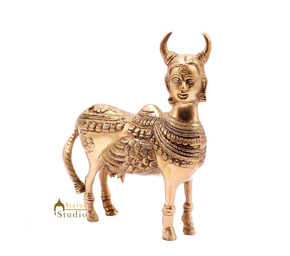 Indian Handmade Brass Lucky Kamdhenu Cow Statue Fengshui Vastu Décor Gift Idol 6" - Image 4