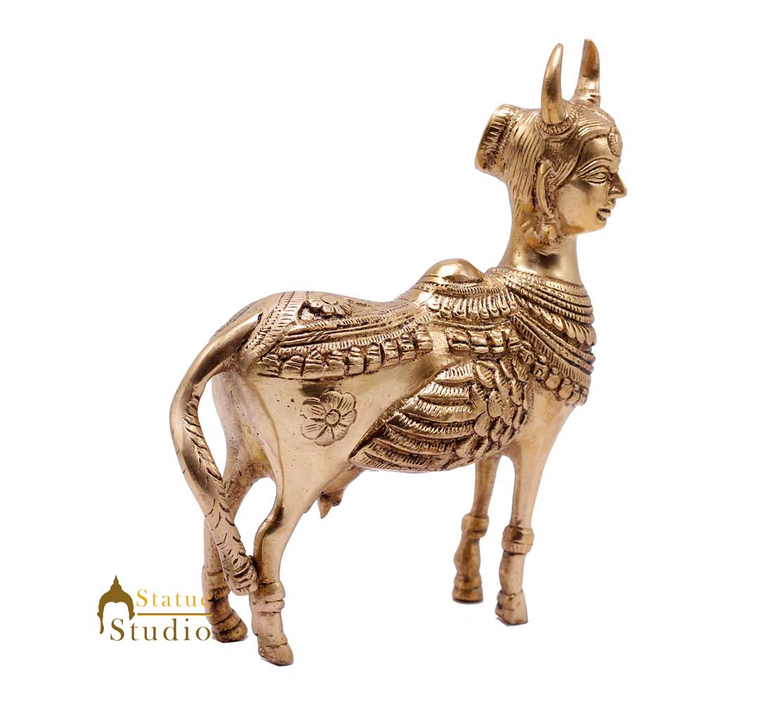 Indian Handmade Brass Lucky Kamdhenu Cow Statue Fengshui Vastu Décor Gift Idol 6"