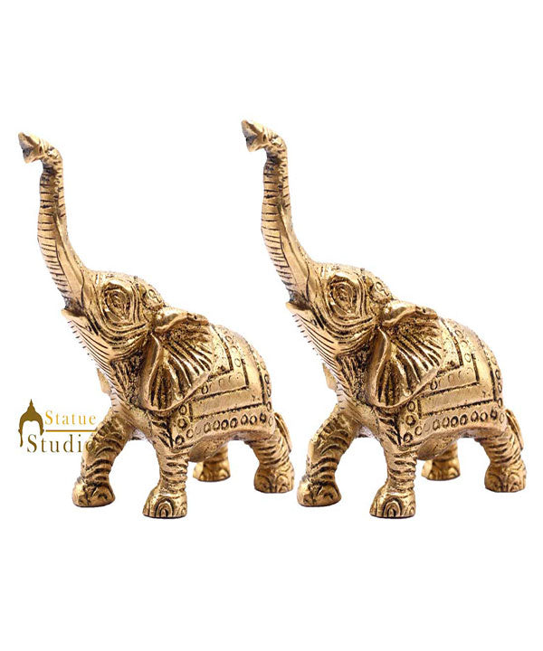 Indian Brass Elephant Pair Lucky Feng Shui Vastu Home Decorative Showpiece 3" - Image 2