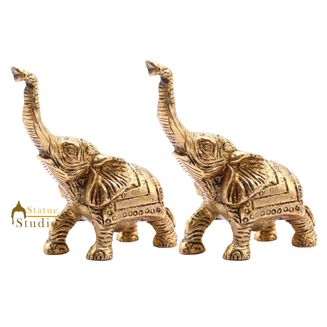 Indian Brass Elephant Pair Lucky Feng Shui Vastu Home Decorative Showpiece 3" - Eco-friendly - Sama Homes