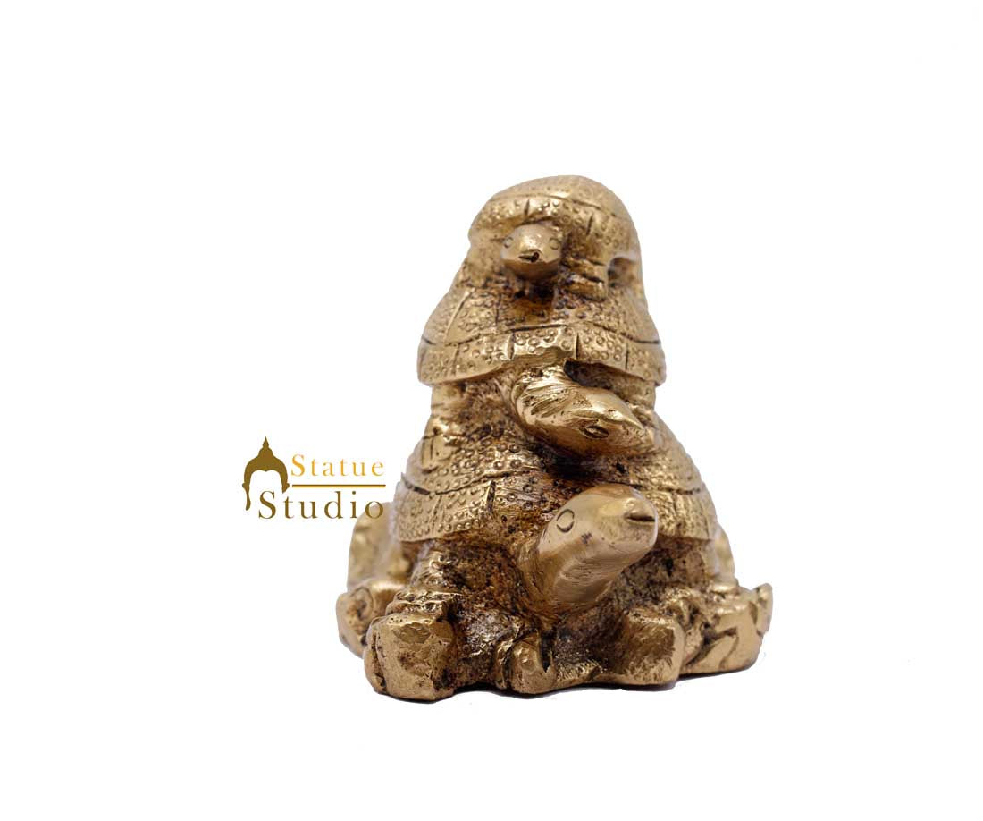 Brass Lucky Fengshui Vastu Home Office Decorative Turtle Gift Showpiece 3" - Image 3