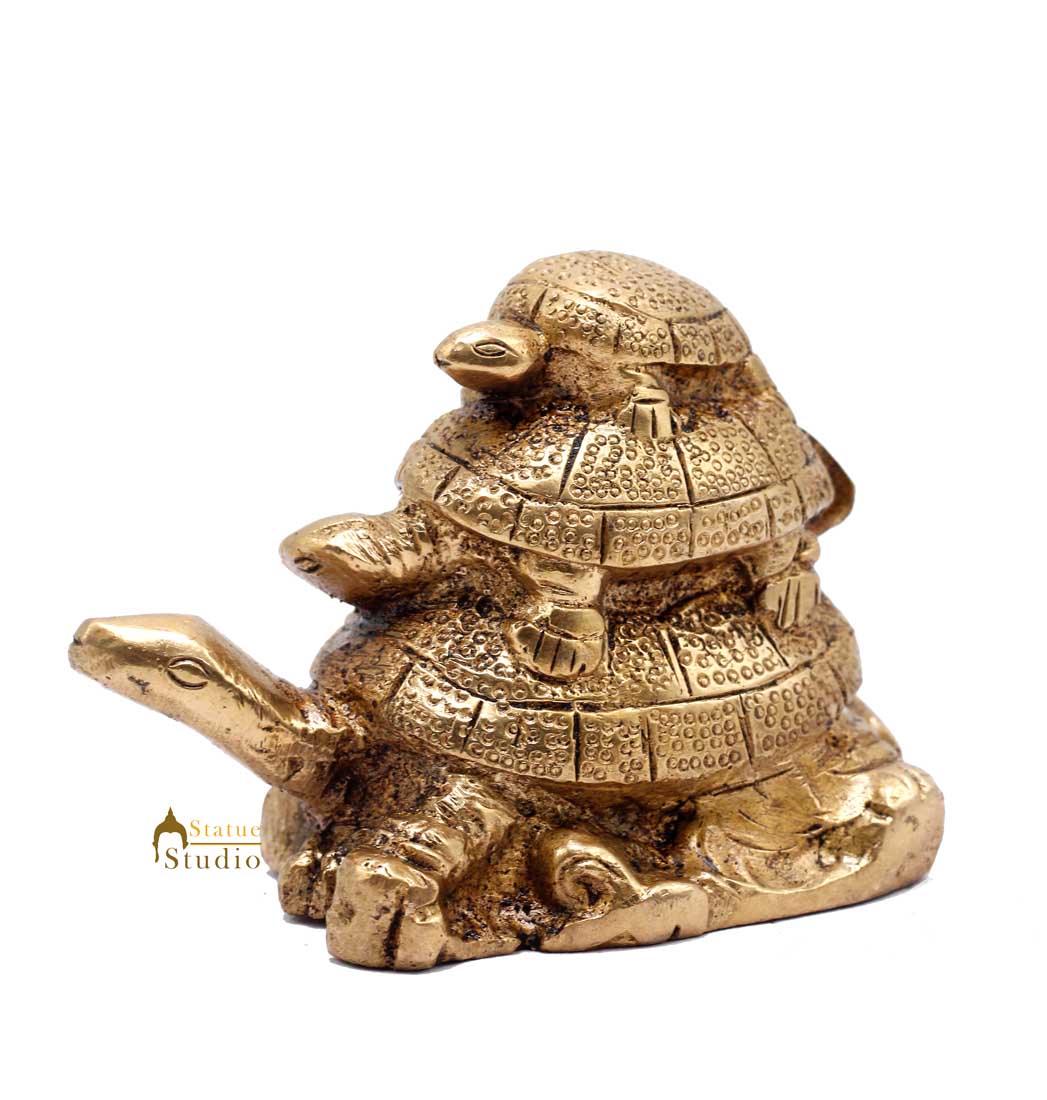 Brass Lucky Fengshui Vastu Home Office Decorative Turtle Gift Showpiece 3" - Image 4