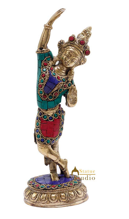 Brass Buddha Lady Dancing Mayadevi Home Décor Gifting Idol Showpiece 8" by vendor-unknown - Decor (View 3)