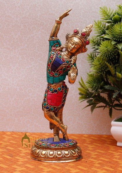 Brass Buddha Lady Dancing Mayadevi Home Décor Gifting Idol Showpiece 8" by vendor-unknown - Decor (View 2)